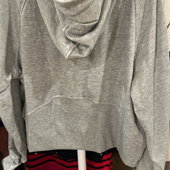 Grey Pullover Front Pocket Half Zipped Up Hooded  Sweatshirt - Picture 9 of 9